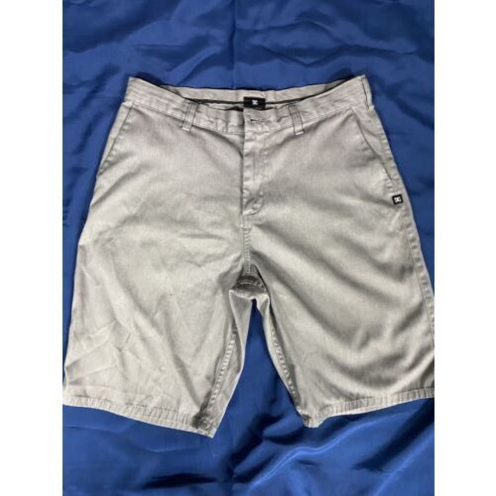DC Shoe Mens Gray Skate Shorts Outdoor Flat Front Casual Black Trademark Patch